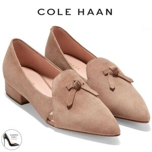 Cole Haan Viola Skimmer Block Heel Loafer Beige Suede Pointed Toe Flat Shoes 9.5